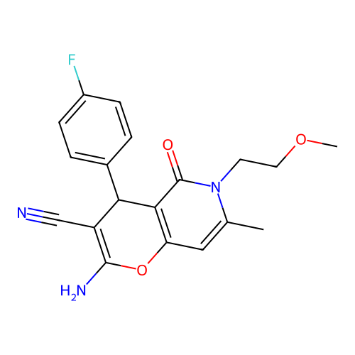 2-amino-4-(4-fluorophenyl)-6-(2-methoxyethyl)-7-methyl-5-oxo-5,6-dihydro-4H-pyrano[3,2-c]pyridine-3-carbonitrile structure