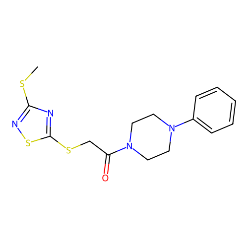 1-({[3-(Methylthio)-1,2,4-thiadiazol-5-yl]thio}acetyl)-4-phenylpiperazine structure