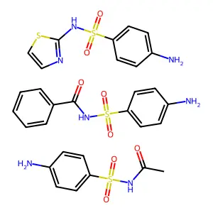 Sulfabenzamide mixture with sulfacetamide and sulfathiazole structure
