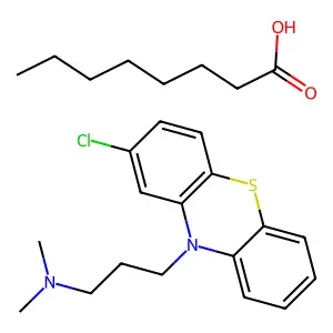3-(2-chlorophenothiazin-10-yl)-N,N-dimethylpropan-1-amine;octanoic acid structure