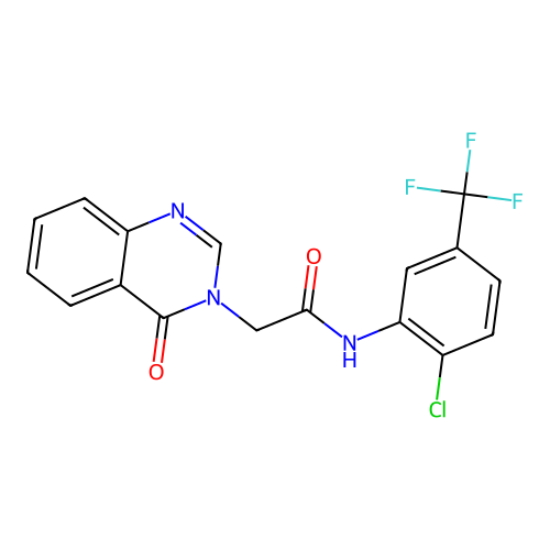 N-[2-chloro-5-(trifluoromethyl)phenyl]-2-(4-oxoquinazolin-3-yl)acetamide structure