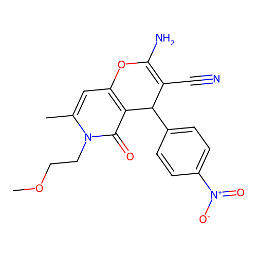 2-amino-6-(2-methoxyethyl)-7-methyl-4-(4-nitrophenyl)-5-oxo-5,6-dihydro-4H-pyrano[3,2-c]pyridine-3-carbonitrile structure