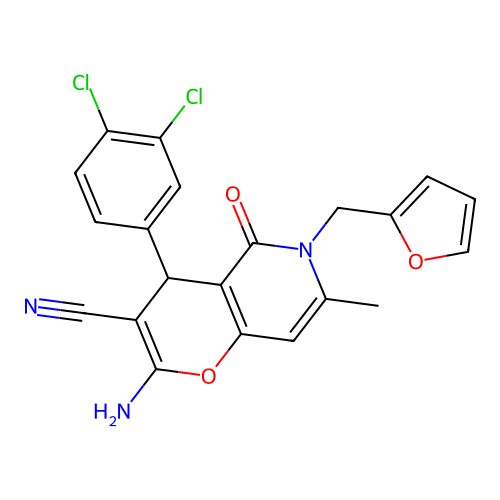 2-amino-4-(3,4-dichlorophenyl)-6-(furan-2-ylmethyl)-7-methyl-5-oxo-5,6-dihydro-4H-pyrano[3,2-c]pyridine-3-carbonitrile structure