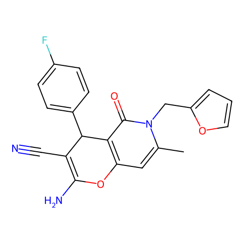 2-amino-4-(4-fluorophenyl)-6-(furan-2-ylmethyl)-7-methyl-5-oxo-5,6-dihydro-4H-pyrano[3,2-c]pyridine-3-carbonitrile structure