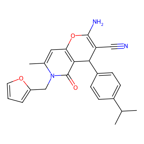 2-amino-6-(furan-2-ylmethyl)-7-methyl-5-oxo-4-[4-(propan-2-yl)phenyl]-5,6-dihydro-4H-pyrano[3,2-c]pyridine-3-carbonitrile structure