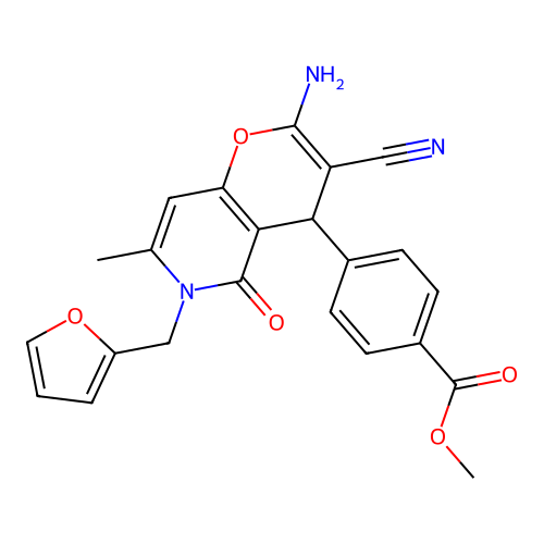 methyl 4-[2-amino-3-cyano-6-(furan-2-ylmethyl)-7-methyl-5-oxo-5,6-dihydro-4H-pyrano[3,2-c]pyridin-4-yl]benzoate structure