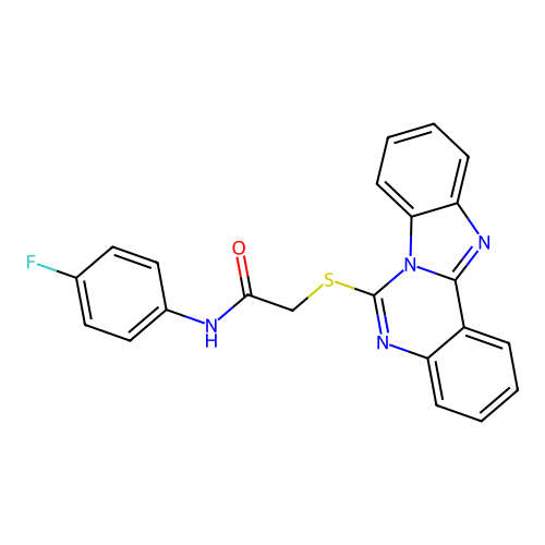 2-(benzimidazolo[1,2-c]quinazolin-6-ylsulfanyl)-N-(4-fluorophenyl)acetamide structure