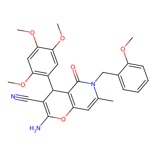 2-amino-6-(2-methoxybenzyl)-7-methyl-5-oxo-4-(2,4,5-trimethoxyphenyl)-5,6-dihydro-4H-pyrano[3,2-c]pyridine-3-carbonitrile structure