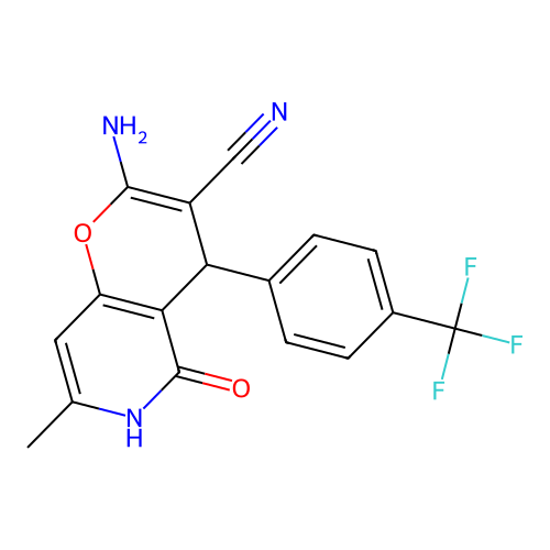 2-amino-7-methyl-5-oxo-4-[4-(trifluoromethyl)phenyl]-5,6-dihydro-4H-pyrano[3,2-c]pyridine-3-carbonitrile structure