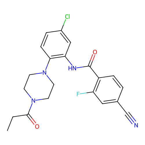 N-[5-chloro-2-(4-propanoylpiperazin-1-yl)phenyl]-4-cyano-2-fluorobenzamide structure