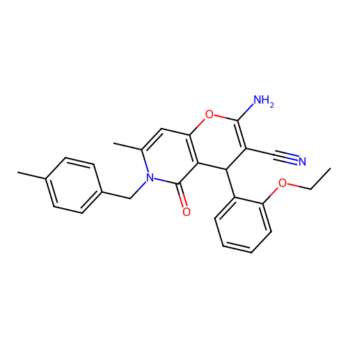 2-amino-4-(2-ethoxyphenyl)-7-methyl-6-(4-methylbenzyl)-5-oxo-5,6-dihydro-4H-pyrano[3,2-c]pyridine-3-carbonitrile structure