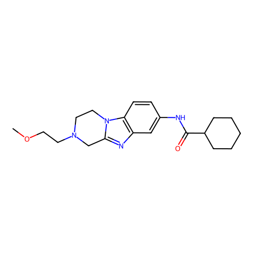 N-[2-(2-methoxyethyl)-3,4-dihydro-1H-pyrazino[1,2-a]benzimidazol-8-yl]cyclohexanecarboxamide structure