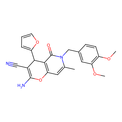 2-amino-6-(3,4-dimethoxybenzyl)-4-(furan-2-yl)-7-methyl-5-oxo-5,6-dihydro-4H-pyrano[3,2-c]pyridine-3-carbonitrile structure