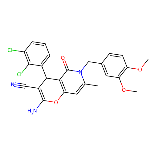 2-amino-4-(2,3-dichlorophenyl)-6-(3,4-dimethoxybenzyl)-7-methyl-5-oxo-5,6-dihydro-4H-pyrano[3,2-c]pyridine-3-carbonitrile structure