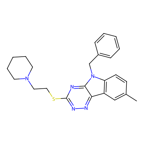 5-Benzyl-8-methyl-3-(2-piperidin-1-ylethylsulfanyl)-[1,2,4]triazino[5,6-b]indole structure