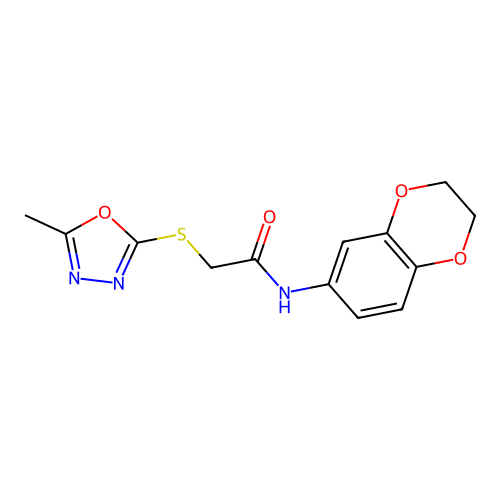 N-(2,3-dihydro-1,4-benzodioxin-6-yl)-2-[(5-methyl-1,3,4-oxadiazol-2-yl)sulfanyl]acetamide structure