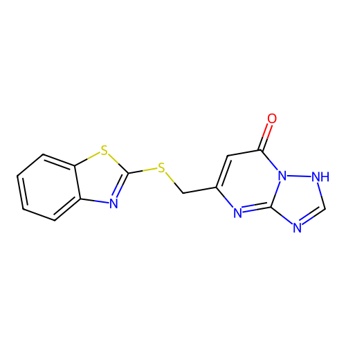 5-[(1,3-benzothiazol-2-ylsulfanyl)methyl][1,2,4]triazolo[1,5-a]pyrimidin-7(4H)-one structure