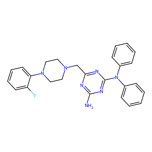 6-{[4-(2-fluorophenyl)piperazin-1-yl]methyl}-N,N-diphenyl-1,3,5-triazine-2,4-diamine structure