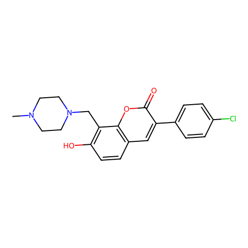3-(4-chlorophenyl)-7-hydroxy-8-[(4-methylpiperazin-1-yl)methyl]-2H-chromen-2-one structure