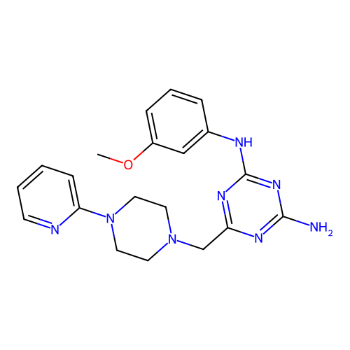 N-(3-methoxyphenyl)-6-{[4-(pyridin-2-yl)piperazin-1-yl]methyl}-1,3,5-triazine-2,4-diamine structure