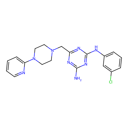 N-(4-amino-6-{[4-(2-pyridyl)piperazino]methyl}-1,3,5-triazin-2-yl)-N-(3-chlorophenyl)amine structure
