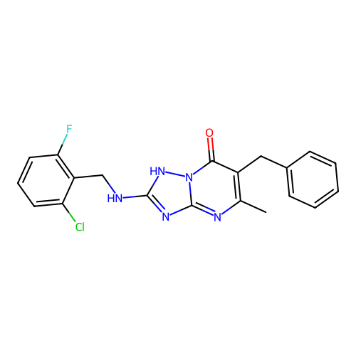 6-benzyl-2-[(2-chloro-6-fluorobenzyl)amino]-5-methyl[1,2,4]triazolo[1,5-a]pyrimidin-7-ol structure