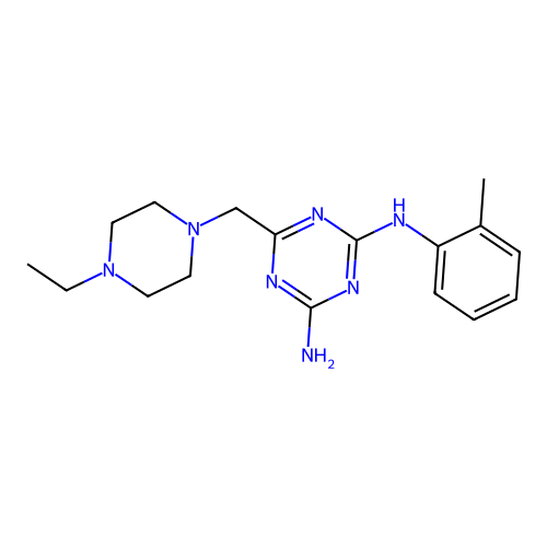 6-[(4-ethylpiperazin-1-yl)methyl]-N-(2-methylphenyl)-1,3,5-triazine-2,4-diamine structure