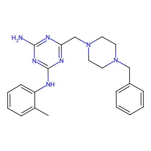 6-[(4-benzylpiperazin-1-yl)methyl]-N-(2-methylphenyl)-1,3,5-triazine-2,4-diamine structure