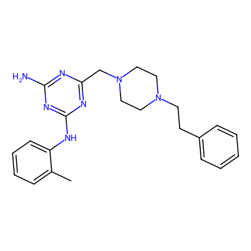 N-{4-amino-6-[(4-phenethylpiperazino)methyl]-1,3,5-triazin-2-yl}-N-(2-methylphenyl)amine structure