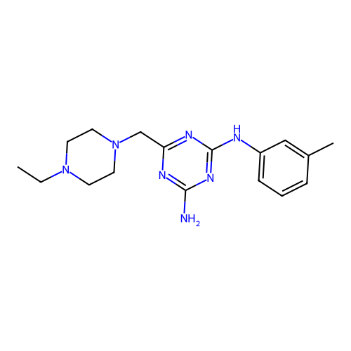 6-[(4-ethylpiperazin-1-yl)methyl]-N-(3-methylphenyl)-1,3,5-triazine-2,4-diamine structure