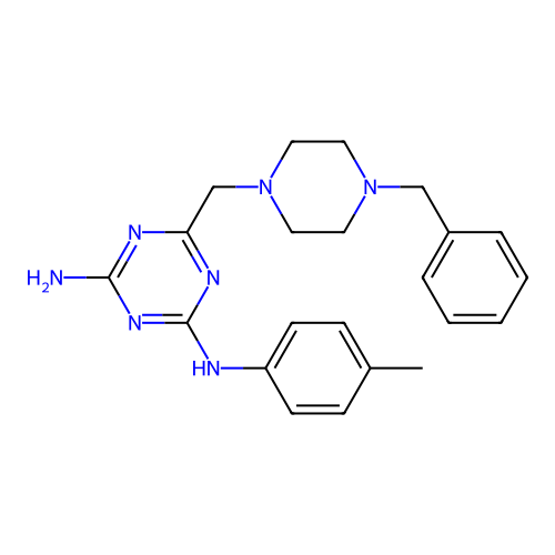 6-[(4-benzylpiperazin-1-yl)methyl]-N-(4-methylphenyl)-1,3,5-triazine-2,4-diamine structure