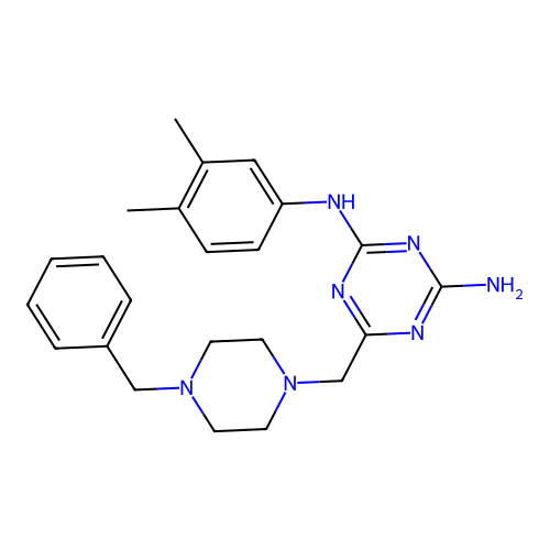 6-[(4-benzylpiperazin-1-yl)methyl]-N-(3,4-dimethylphenyl)-1,3,5-triazine-2,4-diamine structure