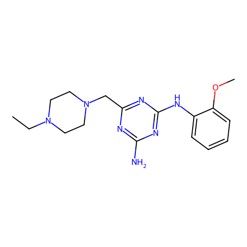 6-[(4-ethylpiperazin-1-yl)methyl]-N-(2-methoxyphenyl)-1,3,5-triazine-2,4-diamine structure