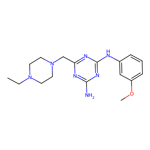 6-[(4-ethylpiperazin-1-yl)methyl]-N-(3-methoxyphenyl)-1,3,5-triazine-2,4-diamine structure