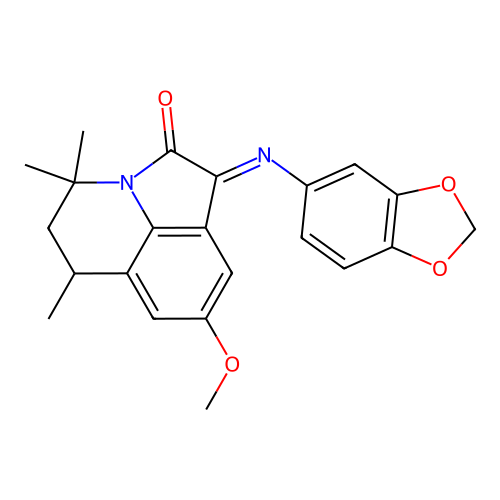 (1E)-1-(1,3-benzodioxol-5-ylimino)-8-methoxy-4,4,6-trimethyl-5,6-dihydro-4H-pyrrolo[3,2,1-ij]quinolin-2(1H)-one structure