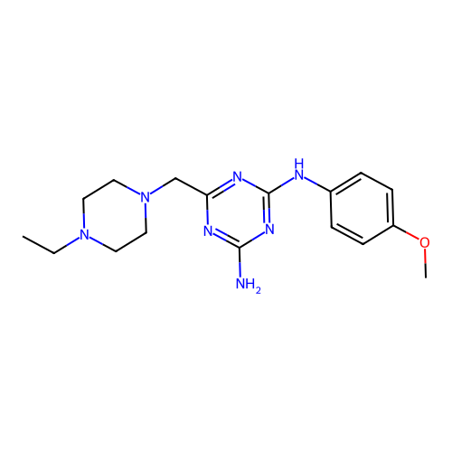 6-[(4-ethylpiperazin-1-yl)methyl]-N-(4-methoxyphenyl)-1,3,5-triazine-2,4-diamine structure