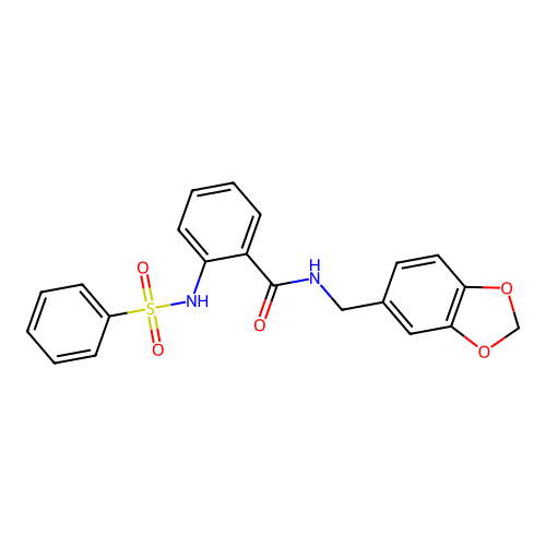 2-(benzenesulfonamido)-N-(1,3-benzodioxol-5-ylmethyl)benzamide structure