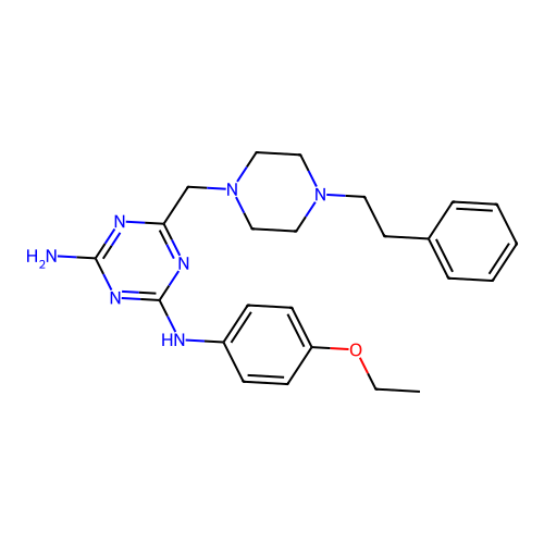 N-(4-ethoxyphenyl)-6-{[4-(2-phenylethyl)piperazin-1-yl]methyl}-1,3,5-triazine-2,4-diamine structure
