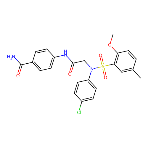 4-[[2-(4-chloro-N-(2-methoxy-5-methylphenyl)sulfonylanilino)acetyl]amino]benzamide structure