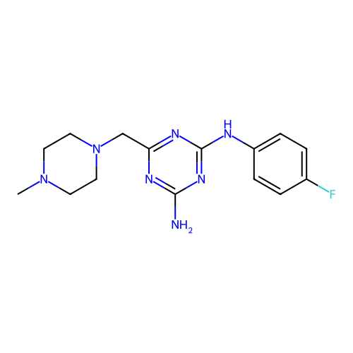 N-(4-fluorophenyl)-6-[(4-methylpiperazin-1-yl)methyl]-1,3,5-triazine-2,4-diamine structure