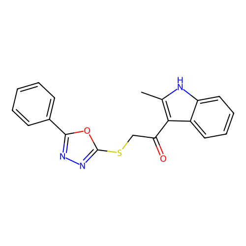 1-(2-methyl-1H-indol-3-yl)-2-((5-phenyl-1,3,4-oxadiazol-2-yl)thio)ethanone structure