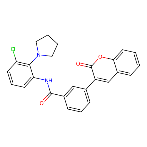 N-(3-chloro-2-pyrrolidin-1-ylphenyl)-3-(2-oxochromen-3-yl)benzamide structure