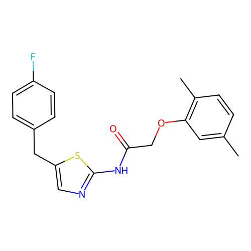 2-(2,5-dimethylphenoxy)-N-[5-[(4-fluorophenyl)methyl]-1,3-thiazol-2-yl]acetamide structure