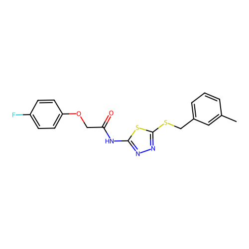 2-(4-fluorophenoxy)-N-(5-{[(3-methylphenyl)methyl]sulfanyl}-1,3,4-thiadiazol-2-yl)acetamide structure