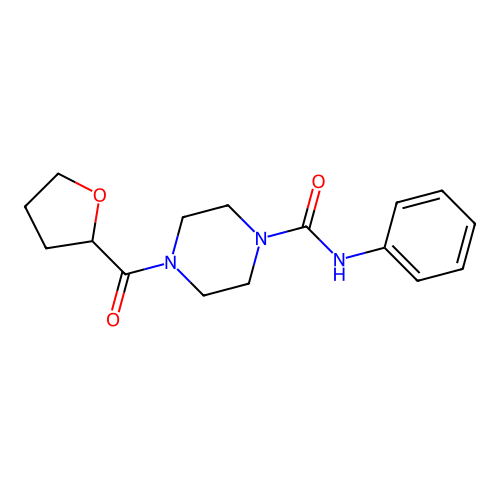 4-(oxolane-2-carbonyl)-N-phenylpiperazine-1-carboxamide structure