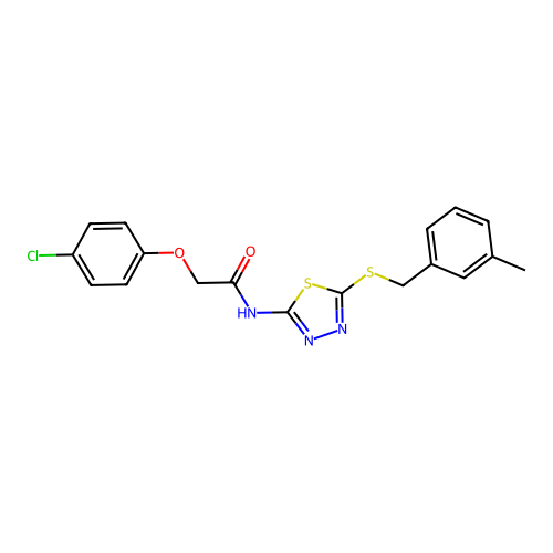 2-(4-chlorophenoxy)-N-[5-[(3-methylphenyl)methylsulfanyl]-1,3,4-thiadiazol-2-yl]acetamide structure