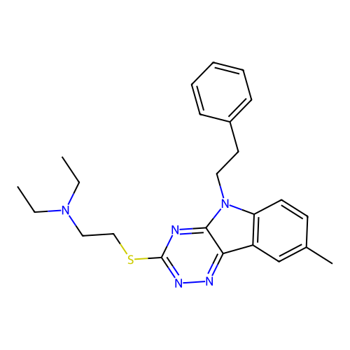 N,N-diethyl-2-((8-methyl-5-phenethyl-5H-[1,2,4]triazino[5,6-b]indol-3-yl)thio)ethanamine structure