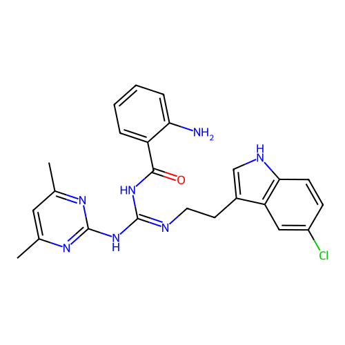 2-amino-N-{(E)-{[2-(5-chloro-1H-indol-3-yl)ethyl]amino}[(4,6-dimethylpyrimidin-2-yl)amino]methylidene}benzamide structure