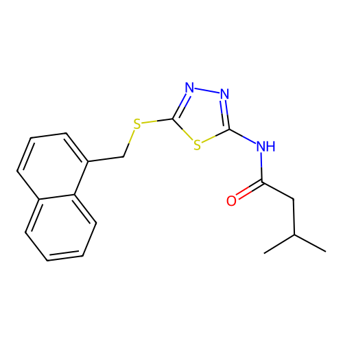 3-methyl-N-[5-(naphthalen-1-ylmethylsulfanyl)-1,3,4-thiadiazol-2-yl]butanamide structure