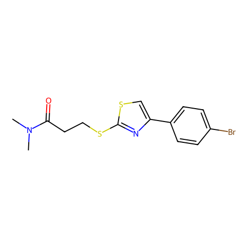 3-[[4-(4-bromophenyl)-1,3-thiazol-2-yl]sulfanyl]-N,N-dimethylpropanamide structure